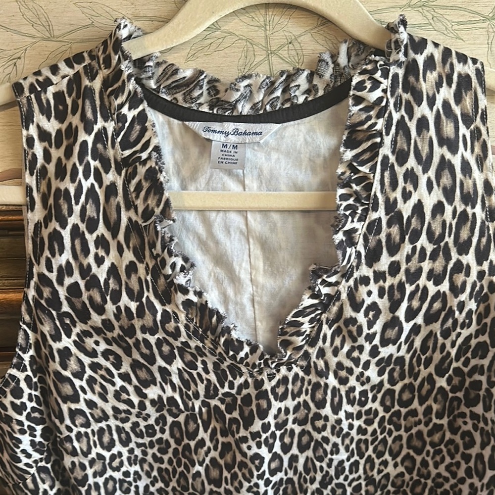 Tommy Bahama Black and White Ruffled Mini Dress medium